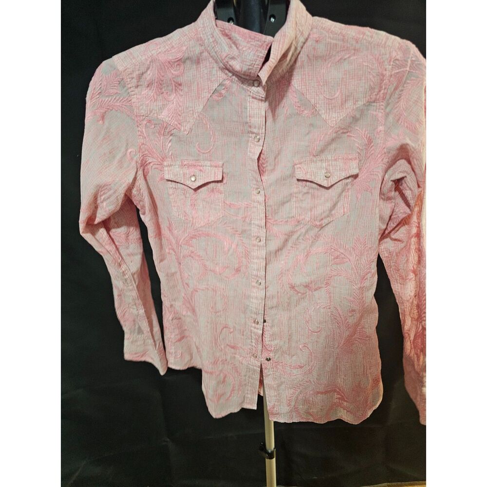 Women’s Pink Western Embroidery Snap-Button Long Sleeve Shirt / Blouse